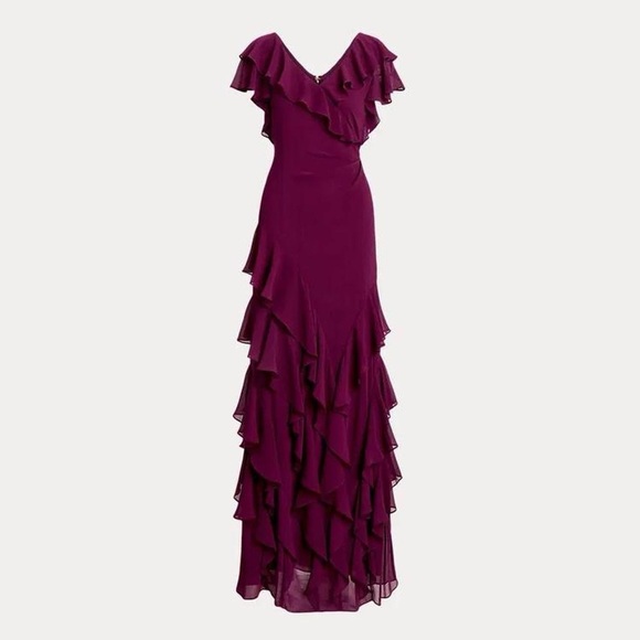 Ralph Lauren Dresses & Skirts - NWT Ralph Lauren Purple Ruffle-Trim Crinkle Georgette Gown dress w flutter skirt